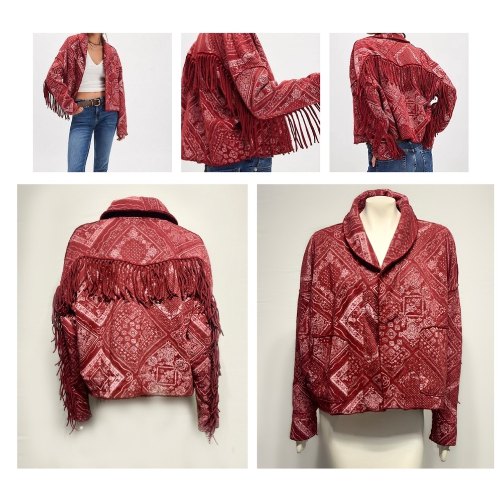 Free People Red Fringe Blazer